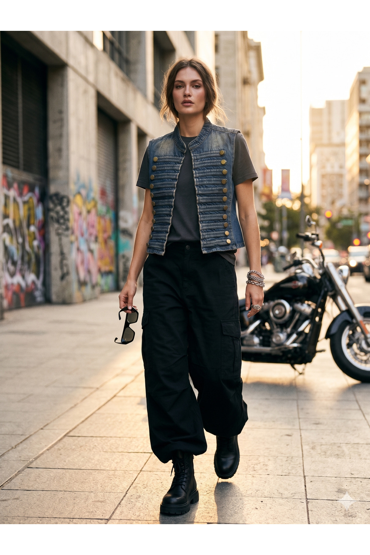 Kadın Cool Girl Gold Düğmeli Yelek