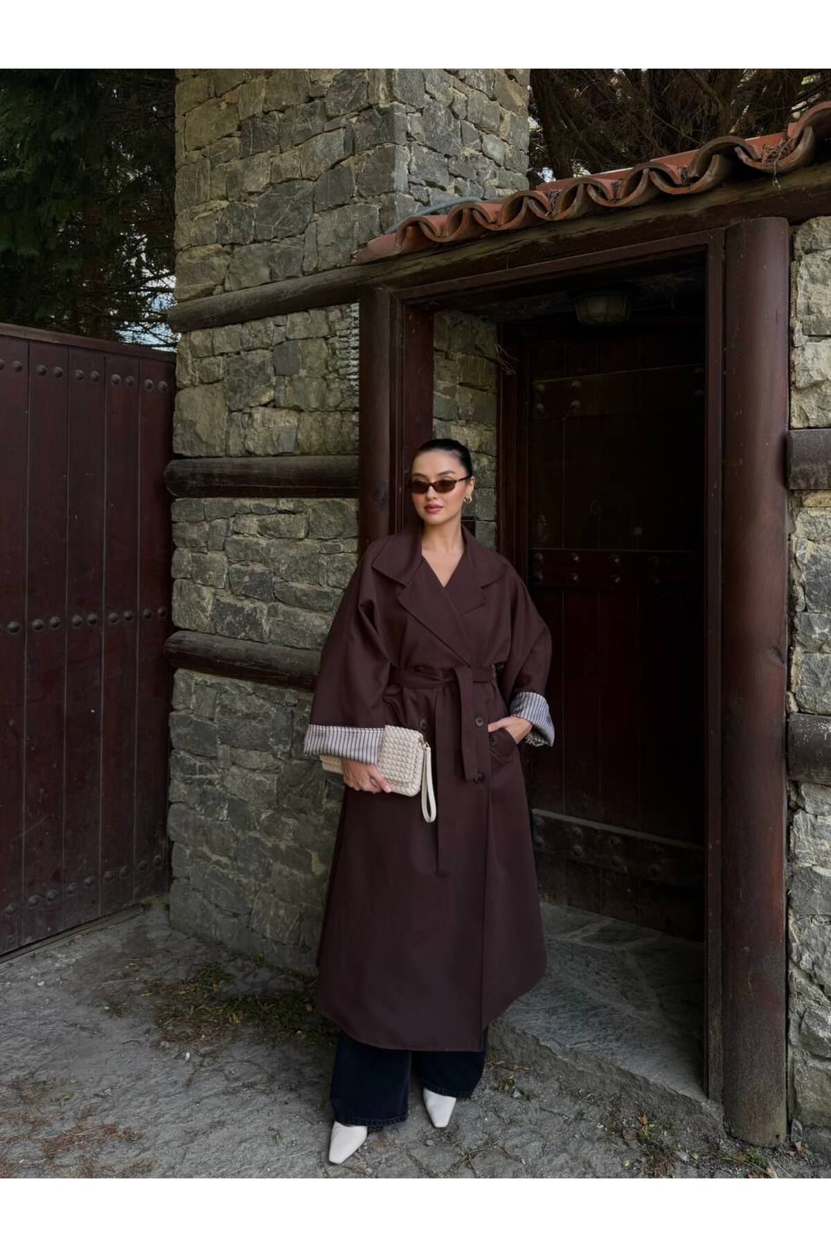 Kadın Lina Kuşaklı Oversize Kadın Trençkot