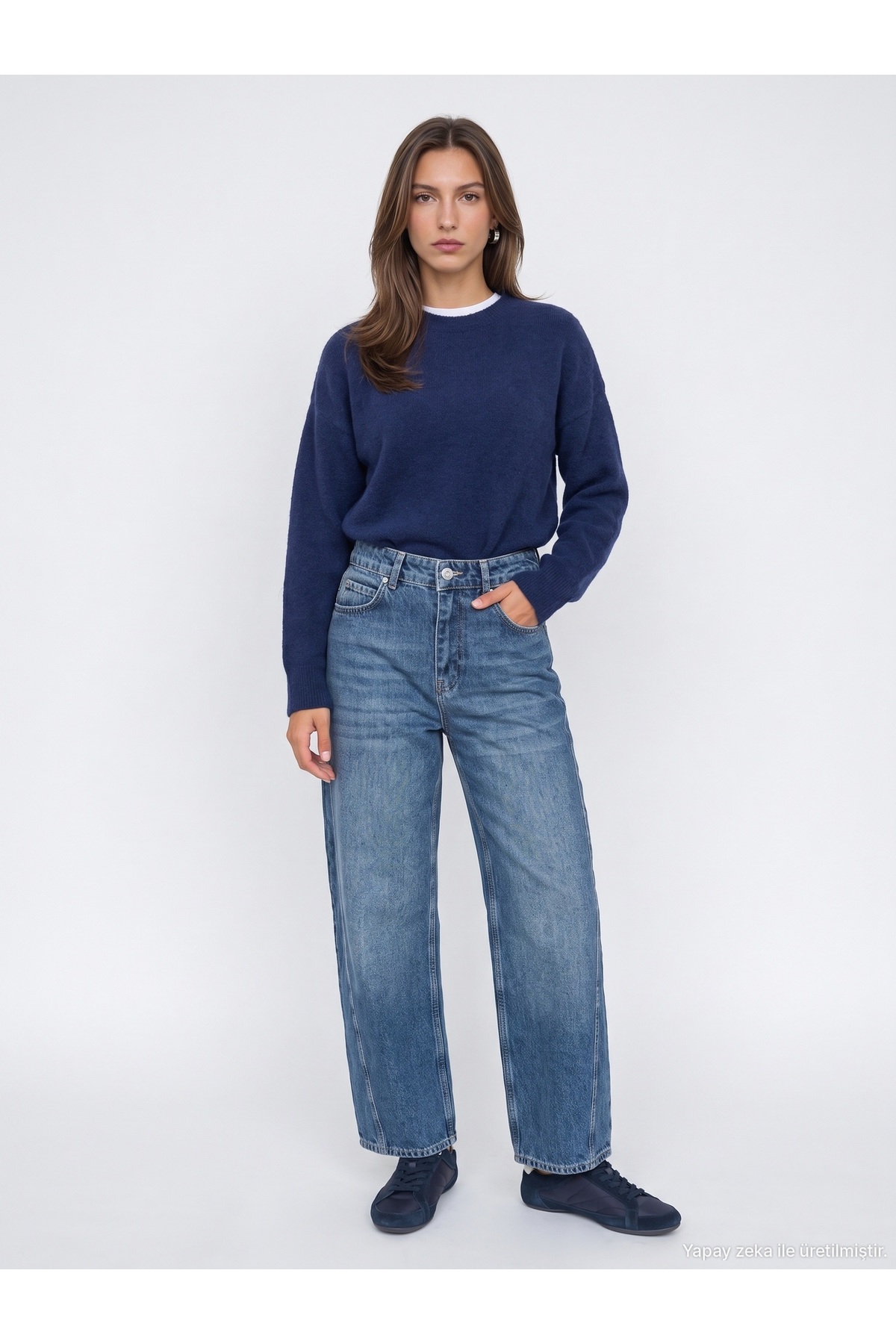 72367 %100 Pamuk Barrel Jean-Mavi