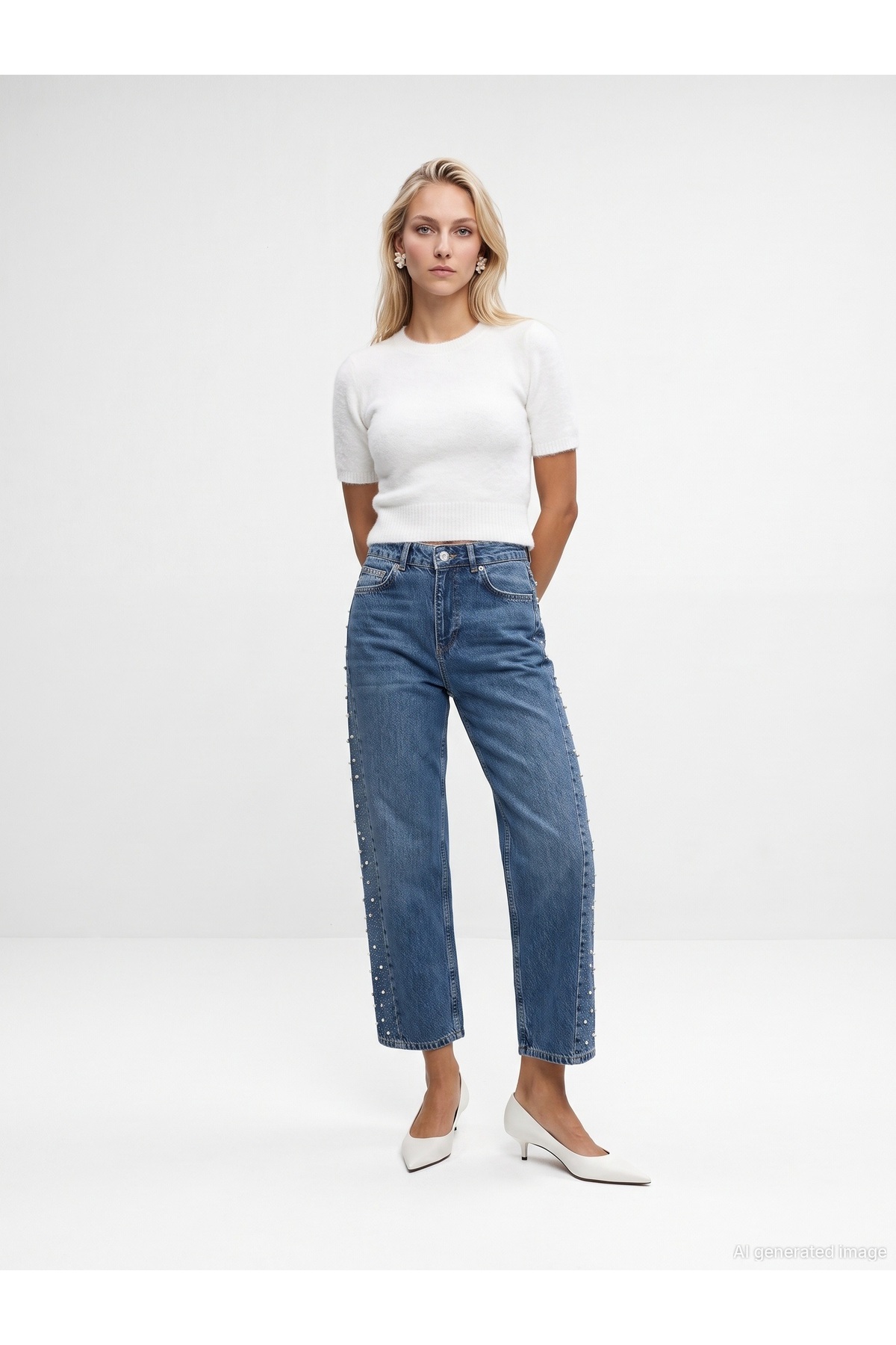 72368 %100 Pamuk Taşlı Barrel Jean