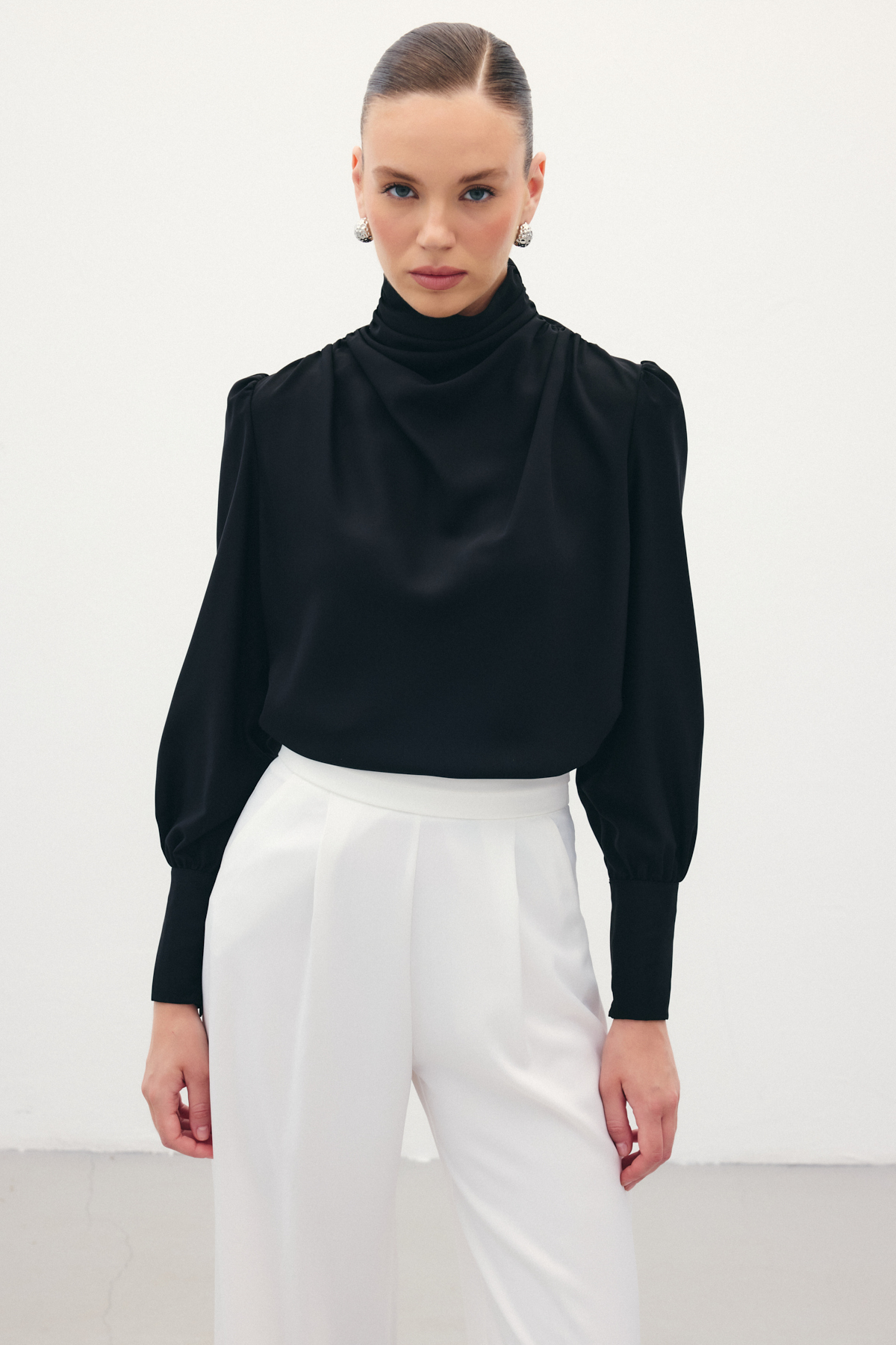 Drape Detaylı Bluz - Kahve